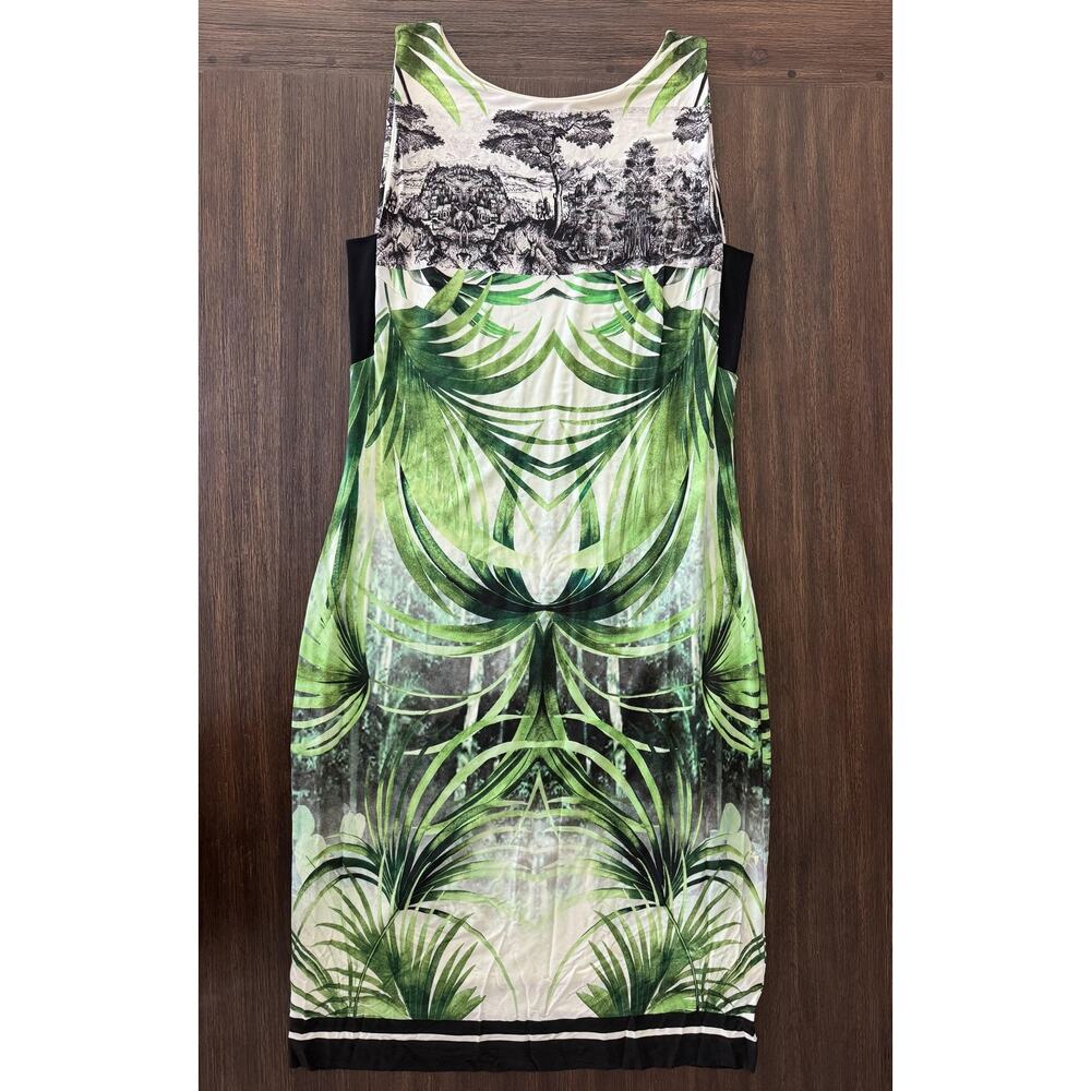 Ana Alcazar Dress Womens M/L 40 Oriental Tropical Palm Print Sheath Green Unique